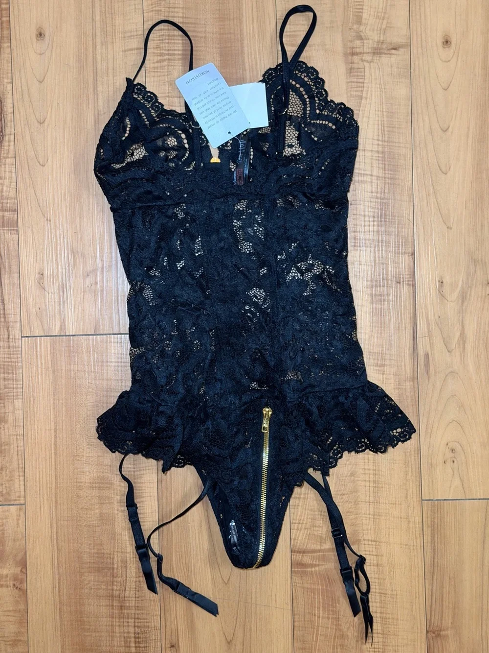 Ann Summers Black Lace Zip Sexy Teddy Bodysuit Women Intimates Garter Straps